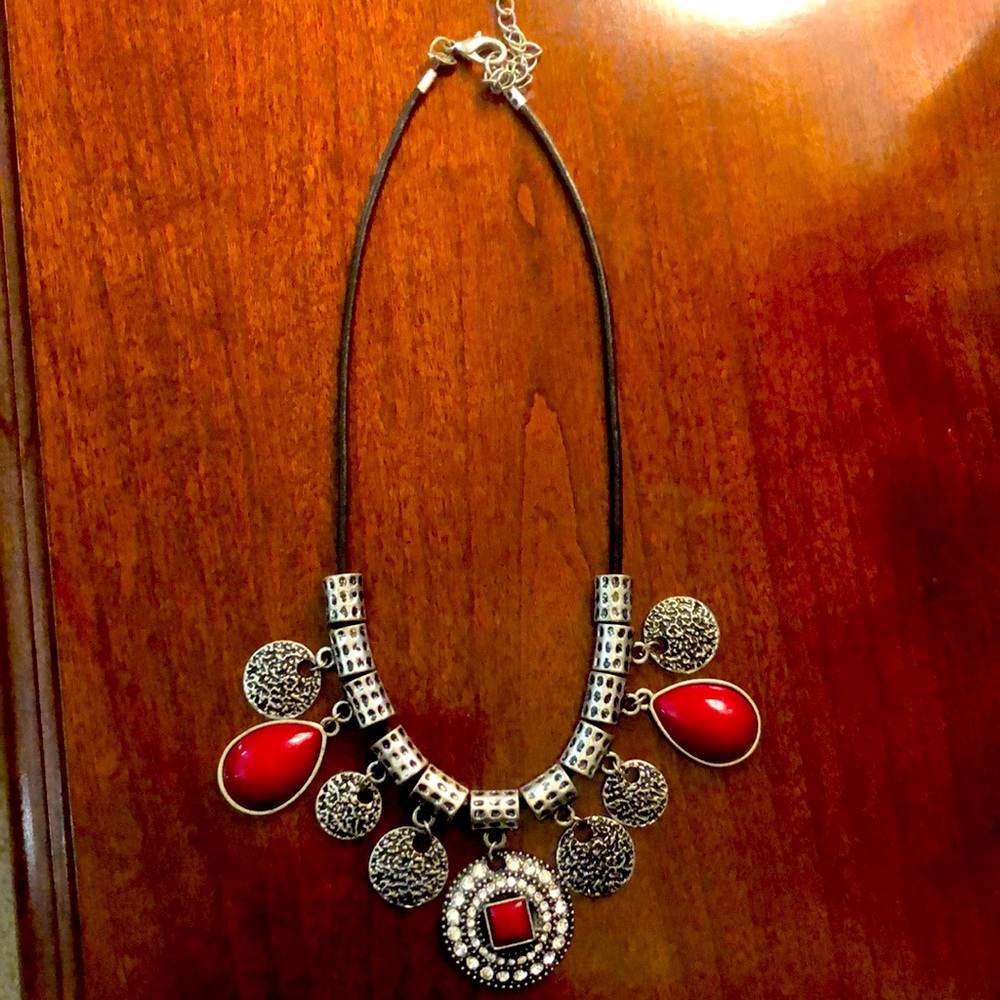 Silver & Black Necklace with red accents